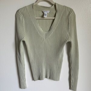 Chaus Light Green Silk Ribbed Knit Top, Size Large